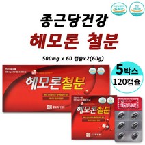 종근당건강 헤모론 철분 햄철 해조카라슘 대두레시틴 산화아연 엽산 비타민b1 b2 b6 비타민c 해모론, 5박스, 120 캡슐