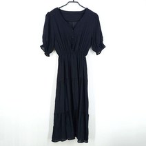 빈티지다온 빈티지 허리밴딩 콩버튼 캉캉프릴 롱반팔원피스 블랙