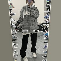 캐주얼점퍼 아메카지스타일 클래식 힙합 이니셜 아플리케 보카시 야구복 여성 봄가을 계절 와이드 루즈핏 상의 4997801886