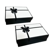 루루홈 블랙 화이트 리본 선물 포장 박스, 선물 포장 박스 5호 2개