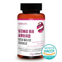 nuday on 뉴데이온 링곤베리 퓨레 글루타치온 로즈힙 엘라스틴 프리미엄 60정 1통 2개월분 핵심 성분을 하루 한번 간편하게 섭취, 60g, 1개