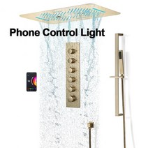 해바라기샤워기수전 M Boenn DIY 브러시드 골드 샤워 시스템 내장형 천장 음악 스마트 38 ℃ 온도 조절 욕실 5 가지 기능, 2.Phone Control Light