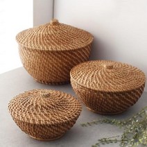 기타 바보사랑[꾸미기 좋은날]라탄 뚜껑 원형 바구니 3P set lovesweety