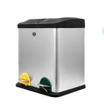 페달식 재활용 스탠드 분리수거함 2구 가정용 쓰레기통 재활용분리수거함 회사분리수거함 재활용수거함, 스텐분리수거함24L