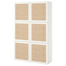 이케아 베스토 수납콤비네이션+도어 - 화이트 스투스비켄/화이트 포플러 나무 직조 120x42x193 cm