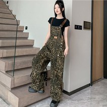 uppercut 여성 레오파드 데님 멜빵바지2679