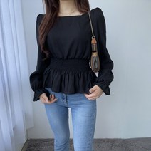 VANANA2 국내생산 여성 하객룩 페미닌룩 스모크 밴딩 프릴 블라우스 2color
