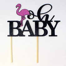 All About Details Flamingo Theme Oh １PC Cake Topper Baby Shower Summer Party Photo Props (Black, 1