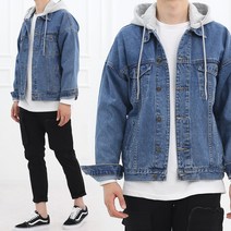남성 후드 데님 청 자켓 봄 가을 데일리 아우터 남자 빈티지 워싱 블랙 청카바