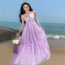 스카이블루 브이넥 홀터넥 롱비치원피스 여행드레스