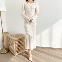 요시아나 [세일] [당일발송] 엠보 스모크 풀 레이스 롱 원피스 -블랙만