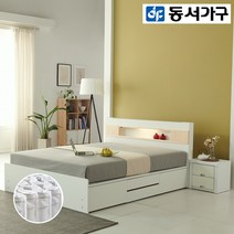 동서가구 루오 LED 수납헤드 Q 2단 서랍침대 (독립매트) DF918008, 오크