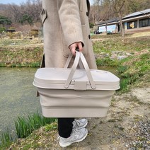 르산데 고급형 피크닉바구니 접이식 테이블 바스켓, 크림모카, 1개