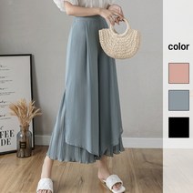 페이퍼먼츠 여성용 편안한 데일리 캐주얼 루즈핏 포인트 주름 쉬폰 와이드 9부 팬츠 13787