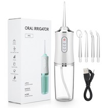물치실 치간 세정기 워터 치실 픽 무선 구강 세척기 가정용 스케일링 휴대용 water flosser 스레드 220ml 치과 제트 입 세탁기 치아 4 팁 3 모드 ipx7, 하얀