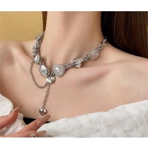 자전거체인 로드 체인링크 가드 진주 쉘 러브 프린지 목걸이 쇄골 체인 개성 패션