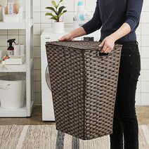 한샘 볼드 라탄 패턴 빨래함 스퀘어 60L 다크브라운