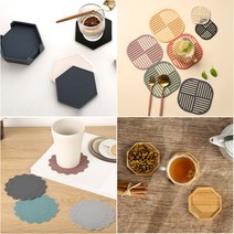 우드 실리콘 컵받침 코스터 티코스터 찾잔받침 커피잔받침 세트 JNHKR, 4.프리미엄 헥사곤 컵받침(6P세트_그레이)