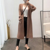 여성 골지 숄 롱 가디건 심플 데일리룩