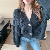 뉴타임즈 여성 크롭 니트 가디건 긴소매 꽈배기 가디건