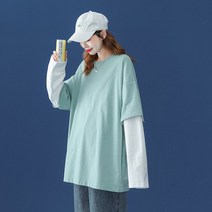 MJ 긴팔 티셔츠 여 ins 트렌드 봄·가을 캐주얼 투피스 순면 스트리트 이너