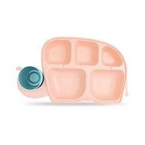 퍼기 코끼리 유아식판 가정용 패키지 세트, 파스텔민트, 식판 + 컵