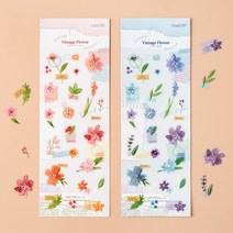 빈티지 플라워 스티커 다이어리 폴라로이드 사진 휴대폰 태블릿PC 꾸미기 야생화 들꽃 화원 핑크 블루, 랜덤