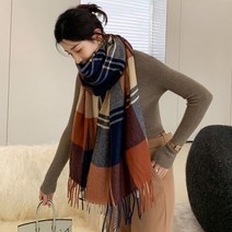 겨울 포근한 캐시미어 울 머플러 스타일 클래식 격자 무늬 올 매치 목도리 스카프 여성용 두꺼운 대형 가을