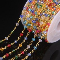 구슬 보석 만들기 5 미터 금 도금 3x4mm 멀티 컬러 유리면 처리 론델 비즈 체인 유리 크리스탈 비드 황동 와이어 포장 묵주, 단일옵션