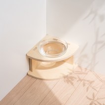 강아지 고양이 인테리어 원목 물그릇 밥그릇 식기 수반 콕콕이, 유리그릇 1개 포함