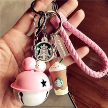 페이셜비(FISAFEE)car rearview mirror ornaments JLL-802스타벅스 열쇠 고리 펜던트 커플 열쇠 고리 방울 열쇠 고리 장식품 한국 귀여운 가방 장식품 선물, 방울별 컵 가루줄, 분백방울