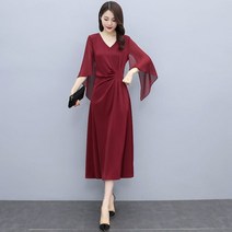 [항공배송] 넓은 레이디 아세테이트 새틴 원피스 2021 여름 새로운 성숙한 기질 사교계 쉬폰 원피스 여름