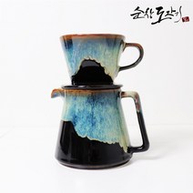 권운자기 커피 드리퍼 도자기 핸드드립세트 케피추출 홈카페 원두커피 세라믹 커피드리퍼 수공예 전통도자기100% 선물용, 2SET