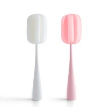 에버라인 세워두는 컵 세척브러쉬 부드러운 스펀지 솔, 1개, 화이트+핑크