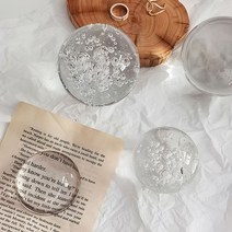 크리스탈 오브제 유리 문진, 버블반구, 8cm