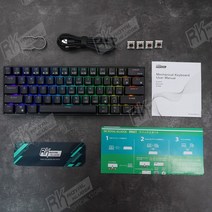 인체공학키보드 RK61 무선 기계식 키보드 블루투스 5.0 2.4Ghz 트라이 모드 게이밍 60% RGB 스왑 가능, 한개옵션2, 04 RK61 RGB black, 01 RK Blue Switch