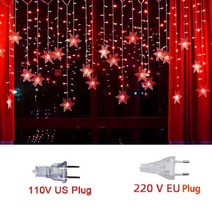 크리스마스 라이트 Led 눈송이 커튼 아이시클 패어리 스트링 가랜드 실내 및 실외 홈 파티 새해 장식 성탄절 데코 소품, 01 EU Plug 220V, 06 Red
