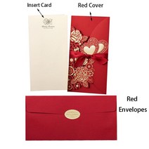 초대장 카드 510Pcs 레이저 컷 결혼식 초대장 카드 사랑 심장 리본 신부 샤워 웨딩 파티 용품과 인사말 사, 10 One Set Red_01 5pcs