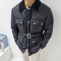 남자 오버핏 겨울 클래식 벨트 퀄팅 바버 패딩 자켓 2컬러