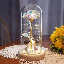 LED 홀로그램 장미 무드등 유리돔 LED꽃 수유등, 블루-소년소녀