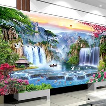 HAPPY 산수화 폭포 계곡 매화 장미 풍경 절경 전체수 보석십자수 DIY키트 B0271, 180x80cm