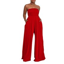 Choichic 여성용 원피스 점프수트 튜브 탑 오프 숄더 와이드 레그 점프수.. 정품보장