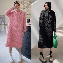 누빔 퀼팅 롱 후드 원피스