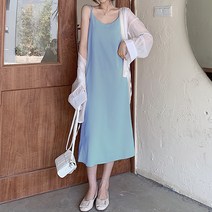 라라벨 여성용 원피스 다코 나시 슬리브리스 데일리 끈 롱 원피스