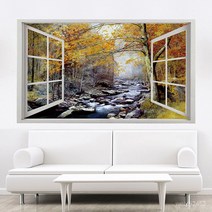 뮤럴벽지 비스코스 벽 스티커 3D 입체벽화 PVC 스티커 모의창문 자연풍경 장식 60*40cm/150*100cm, 027