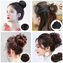 하이유니 똥머리 인모 밴드 집게 붙임 올림 머리 헤어 피스 셀프 부분 가발 4종 모음, 01번 / 집게형, 라이트브라운