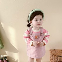 베스더스 유아 여아 핑크 단가라 티 멜빵 치마 상하세트 봄 가을 자매룩