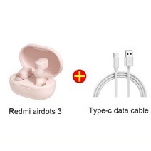 원래 xiaomi redmi airdots 3 이어 버드 블루투스 게임용 헤드셋 tws 무선 이어폰 터치 컨트롤 (마이크 포함) mi airdots 3 new, 핑크 추가 케이블