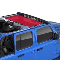 Alien Sunshade 지프 랭글러 JL & JLU (2018 현재) 지프 JL 언리미티드용 전면 메시 햇빛 가리개 UV 바람 소음 차단 스포츠 스포츠 S 사하라 루비, Front, Cherry Red, Cherry Red