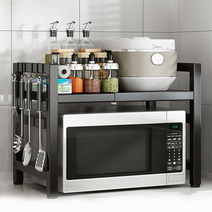 연구하다 프리미엄 전자레인지 선반 2단 높이 너비조절 (사은품 후크걸이 6개 증정), 블랙